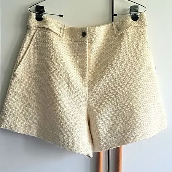 Guess button belted tweed shorts # tweed #fall # spring # light beige - Picture 1 of 11